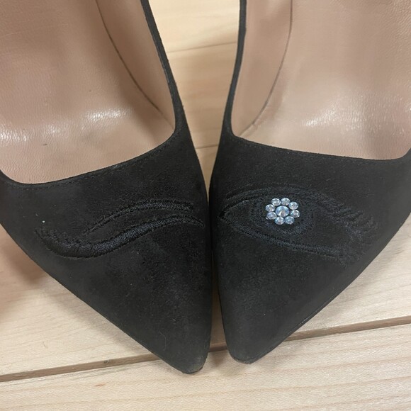 Michaela V Pointed Toe Suede Winking Pumps Black 37 EU - Picture 7 of 10